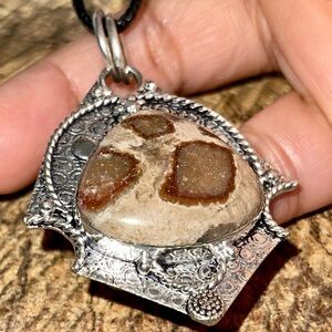 Garnet in Limestone Pendant 2 1/4”